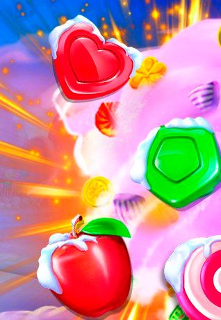 Colorful candy-themed explosion with heart, apple, and hexagonal symbols from the Sweet Bonanza game.